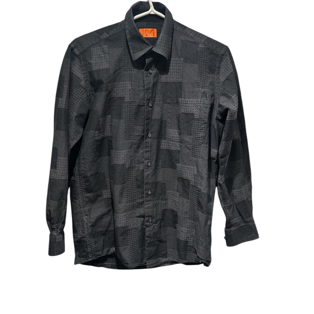 TALLIA Black Geometric Pattern Boys 100% cotton grey dress shirt size 18